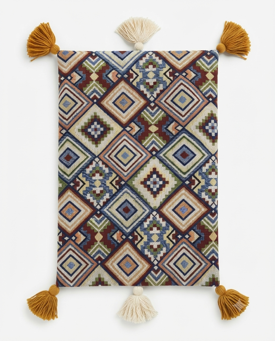 Boho Geometric Diamond Cotton Cushion Cover | Tasseled Pillow Case