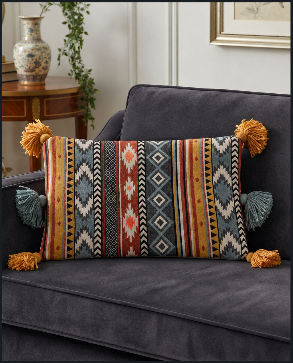 Boho Tribal Cotton Cushion Cover | Tasseled Geometric Pillow Case