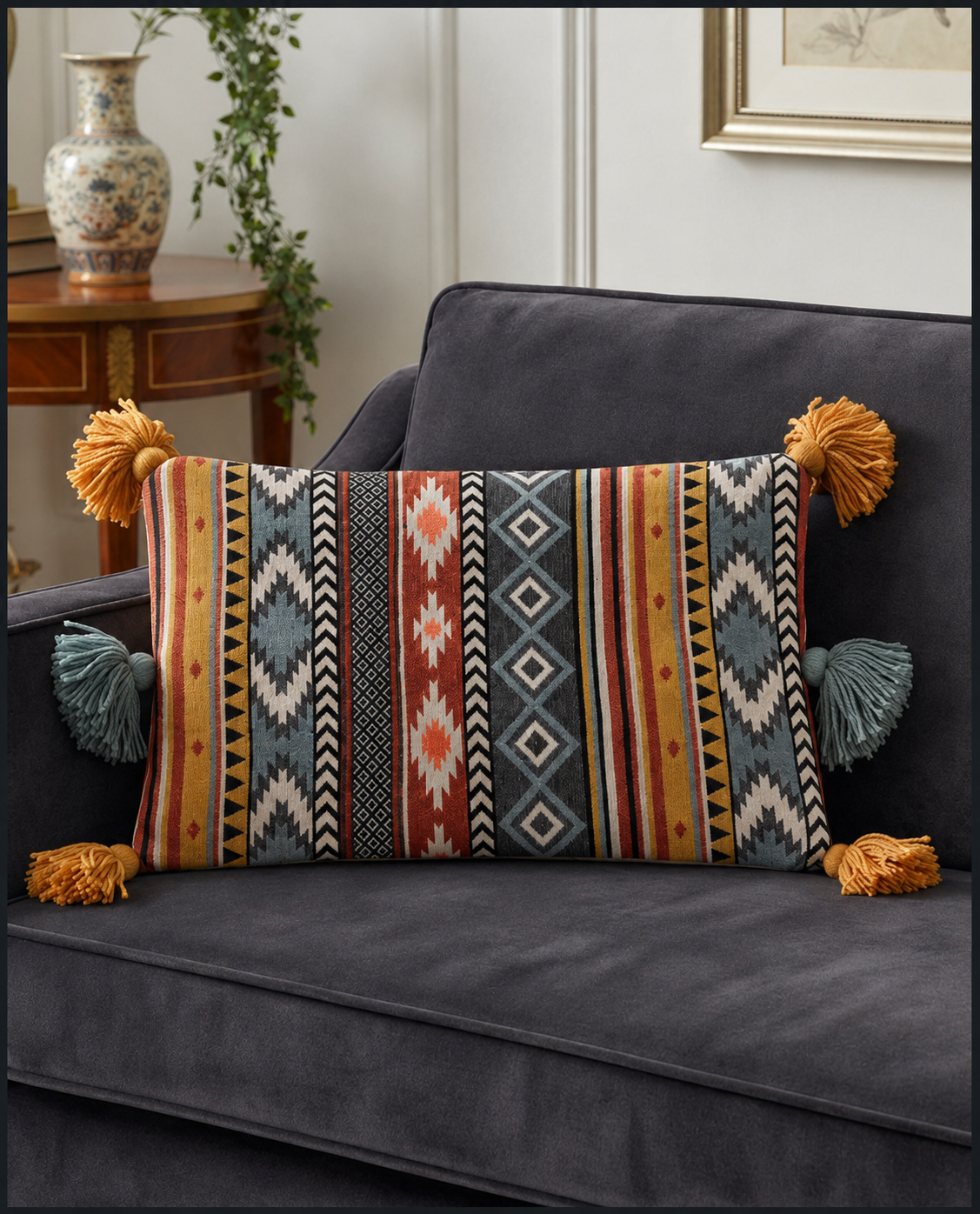Boho Tribal Cotton Cushion Cover | Tasseled Geometric Pillow Case