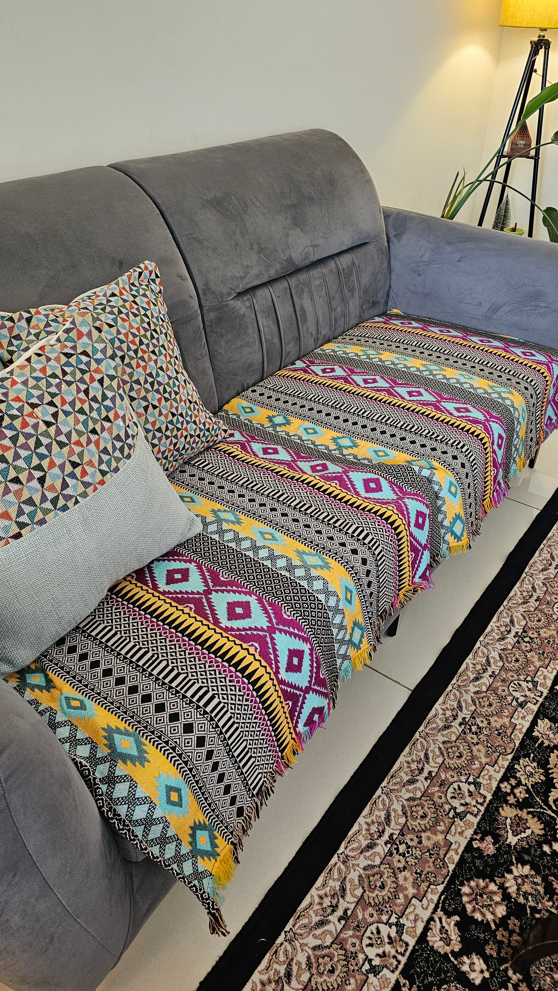 boho sofa throw with fringes