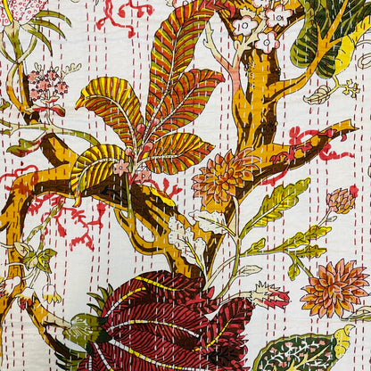 Close-up of a floral and leaf pattern with a textured background