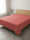 Pure cotton bedcover featuring crimson red and white stripes with delicate white Kantha hand-stitching.