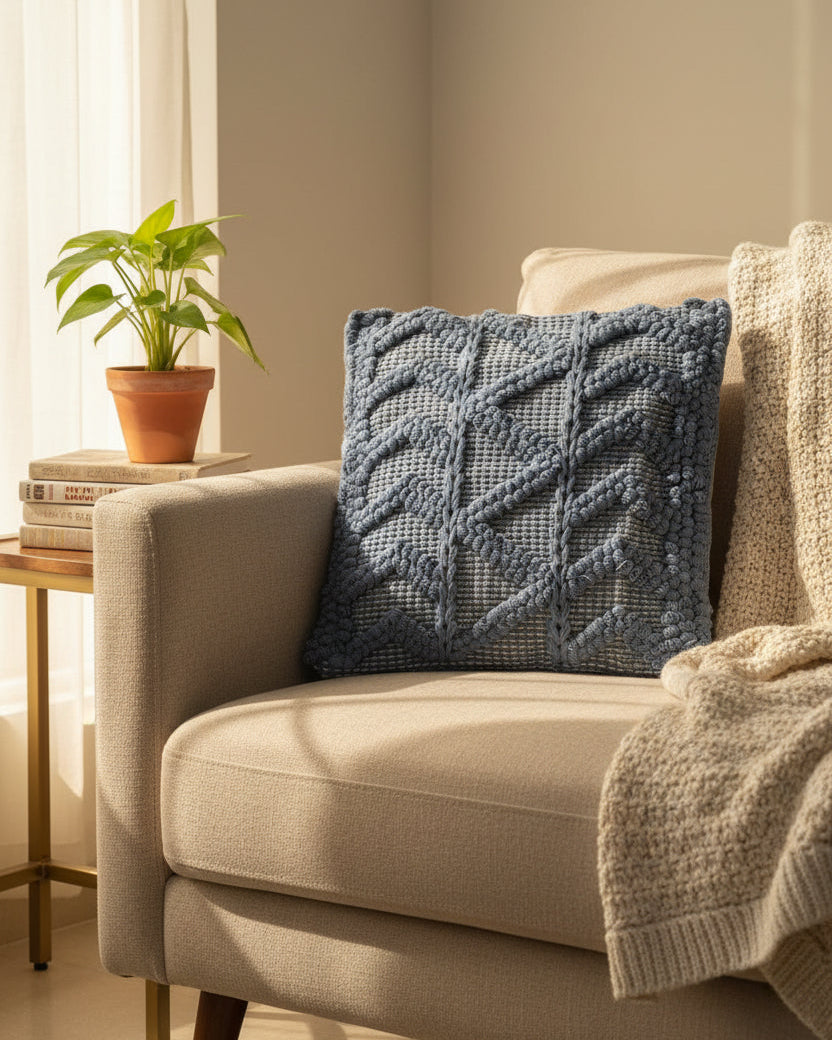 Blue & Cream Boho Tufted Cotton Cushion Cover Set of 5 | Pillow Cases