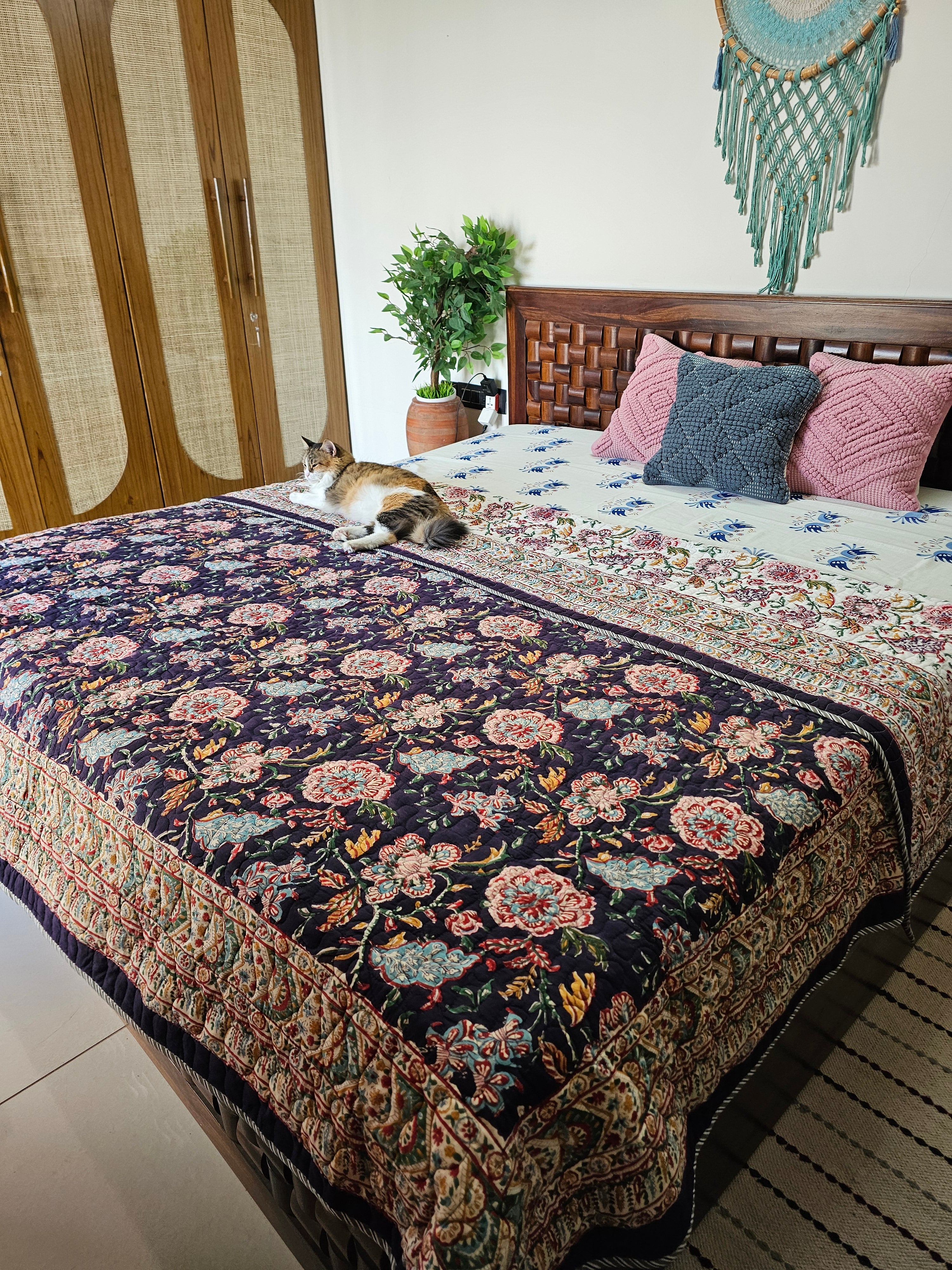 dual-design block print quilt