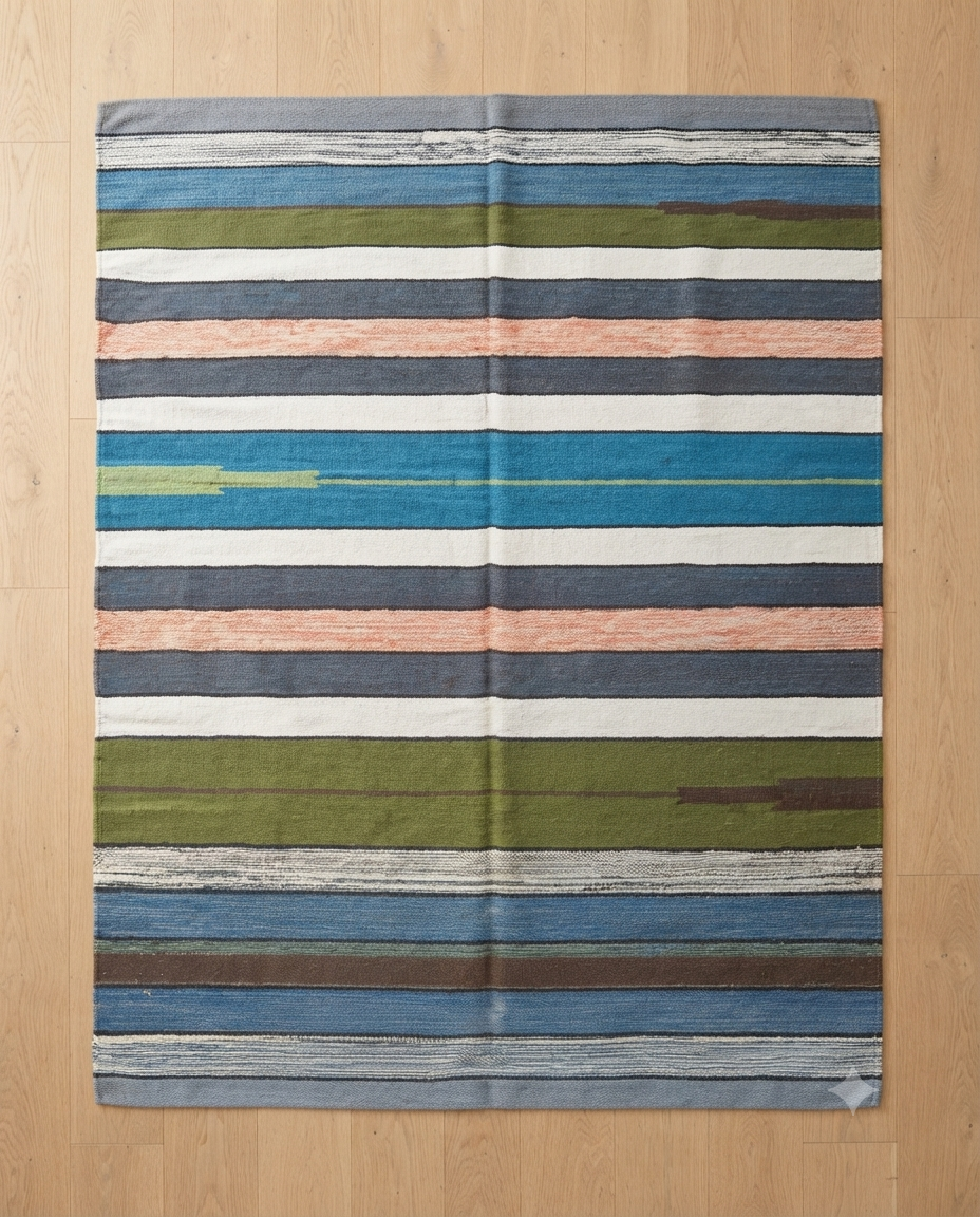 Modern Multicolor Striped Handloom Cotton Rug for Living Room & Bedroom