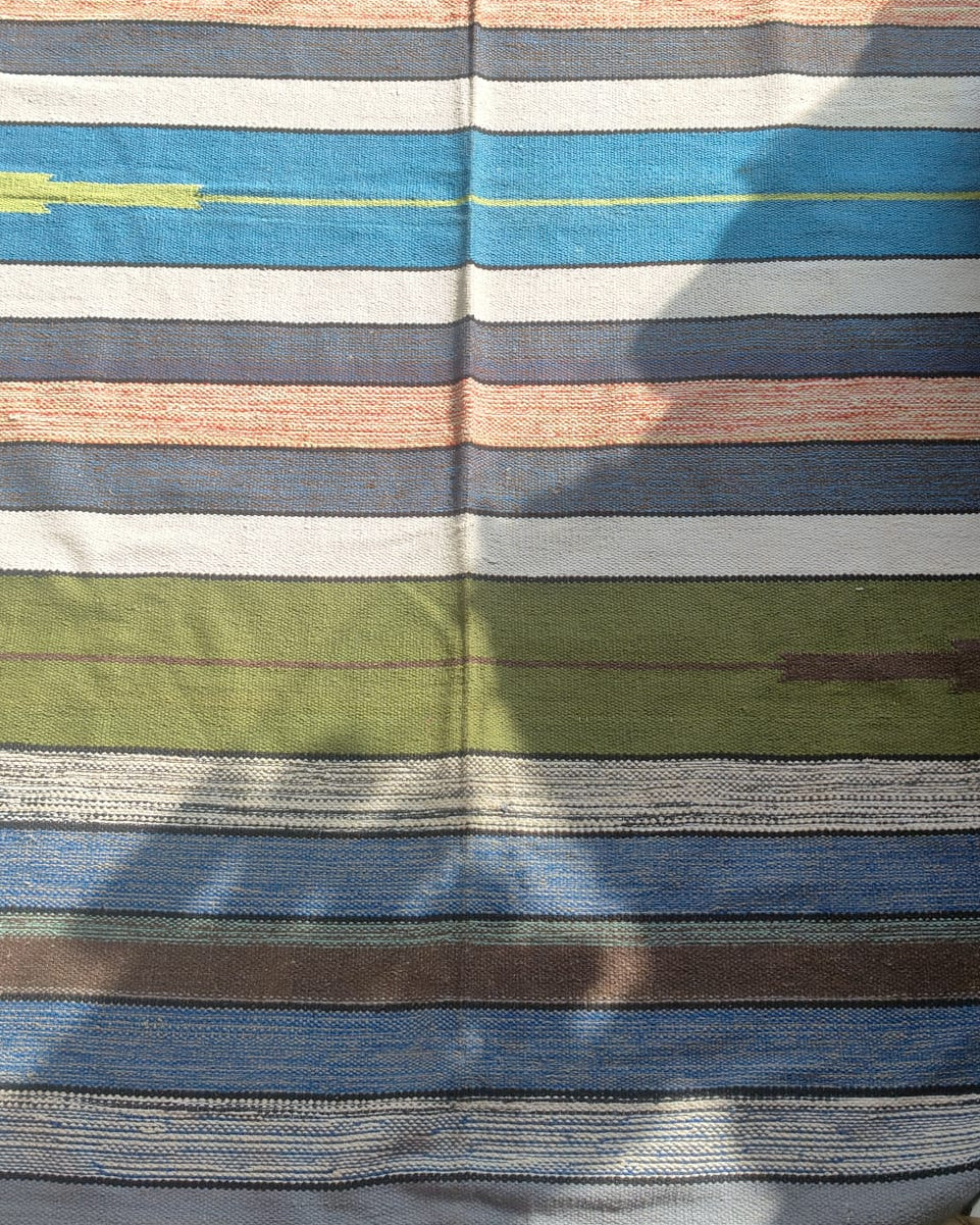 Modern Multicolor Striped Handloom Cotton Rug for Living Room & Bedroom