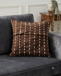 Embroidered Kantha Stitch Cotton Cushion Cover | Brown Throw Pillow Case