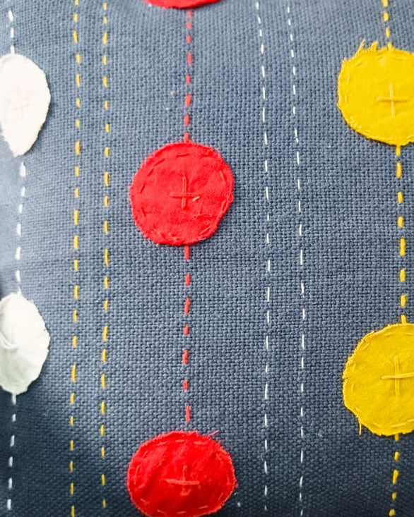 Embroidered Kantha Stitch Cotton Cushion Cover | Polka Dot Pillow Case