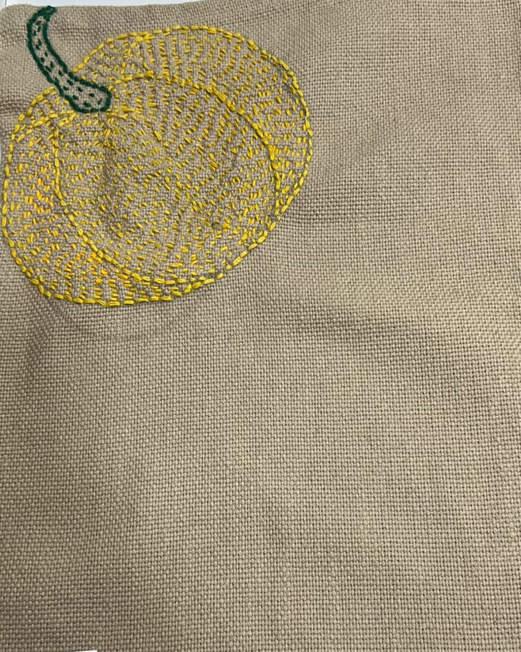 Hand-Embroidered Lemon Burlap Placemat.