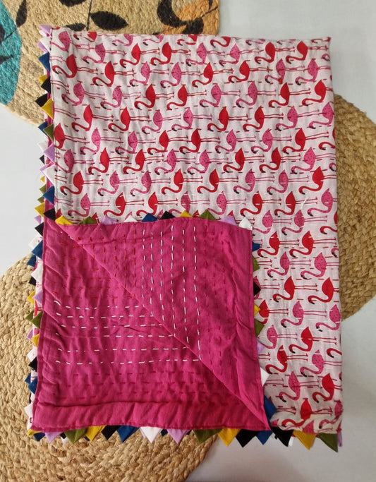 flamingo print baby quilt