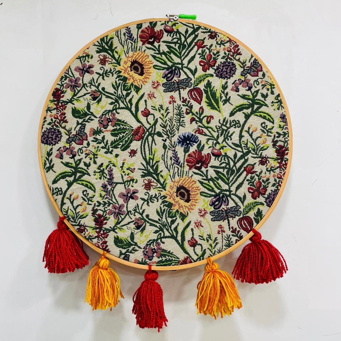 Sunflower Floral Embroidery Hoop Wall Hanging | Upcycled Jacquard with ...