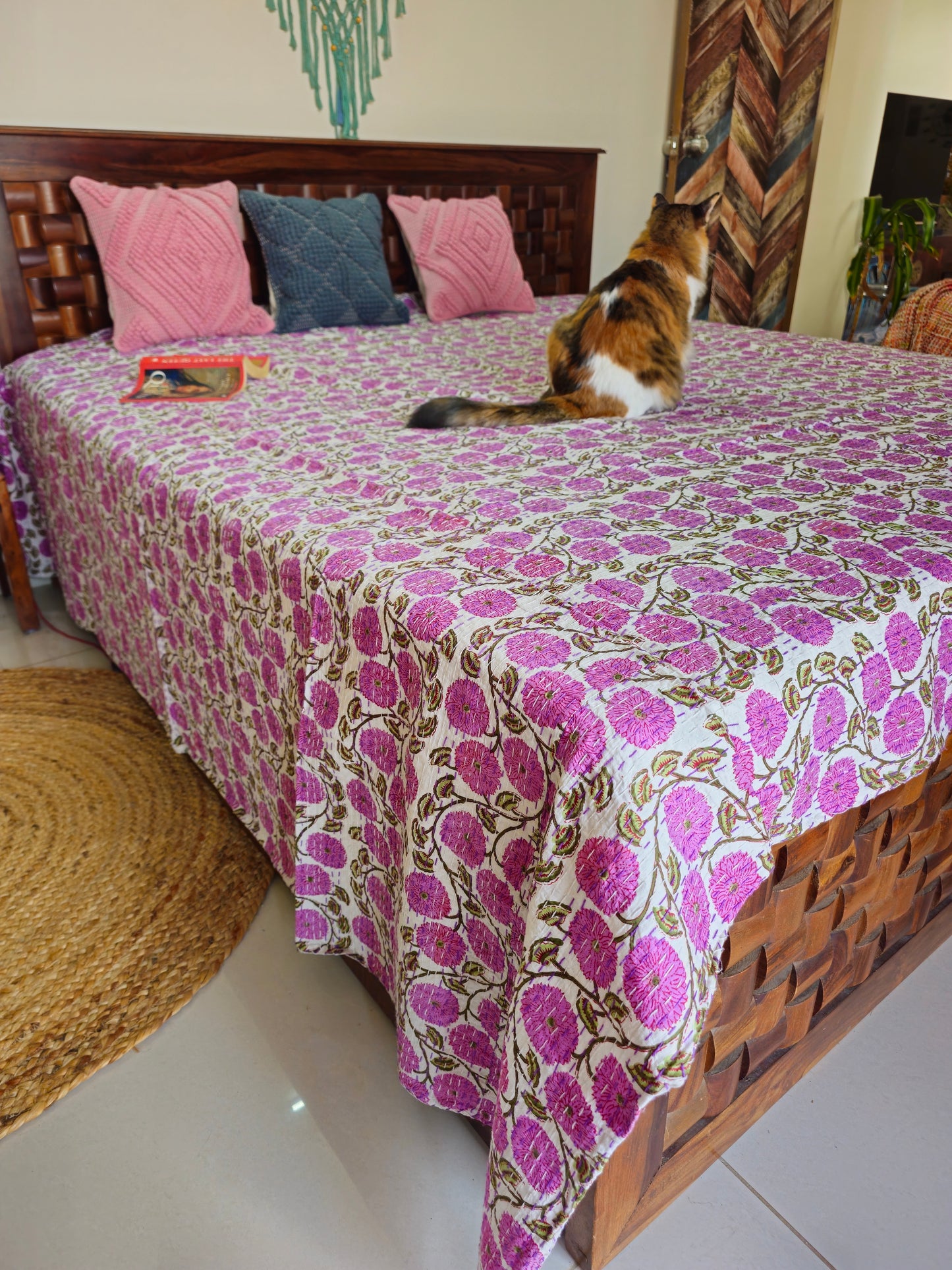 floral kantha bedcover varsaca