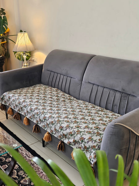 Floral Handloom Sofa Cover with Tassels | Varsaca