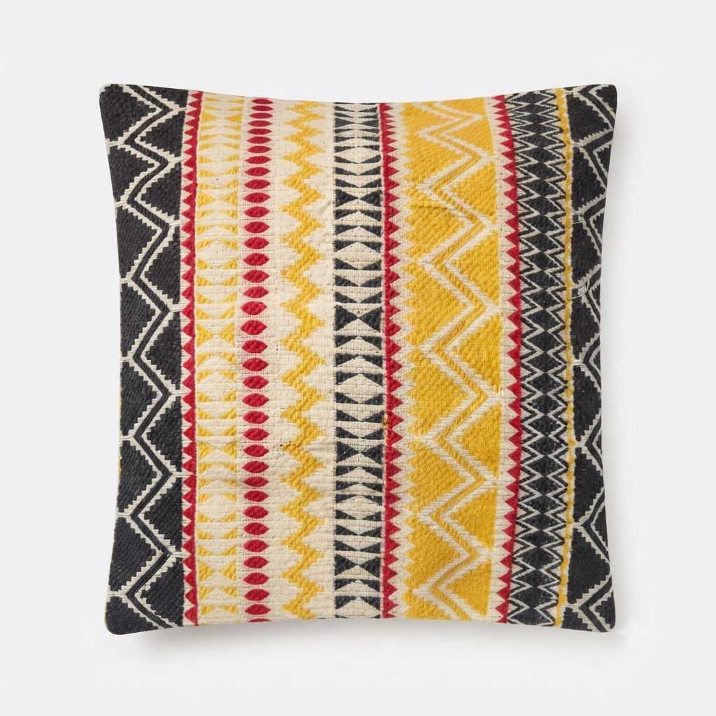Geometric Jacquard Cotton Cushion Cover | Multicolored Tribal Throw Pillow Case