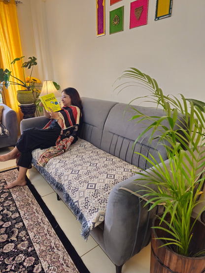 geometric sofa cover white grey blue