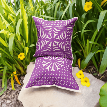 Abstract Hand Made Purple Cotton Applique Cutwork Cushion Cover