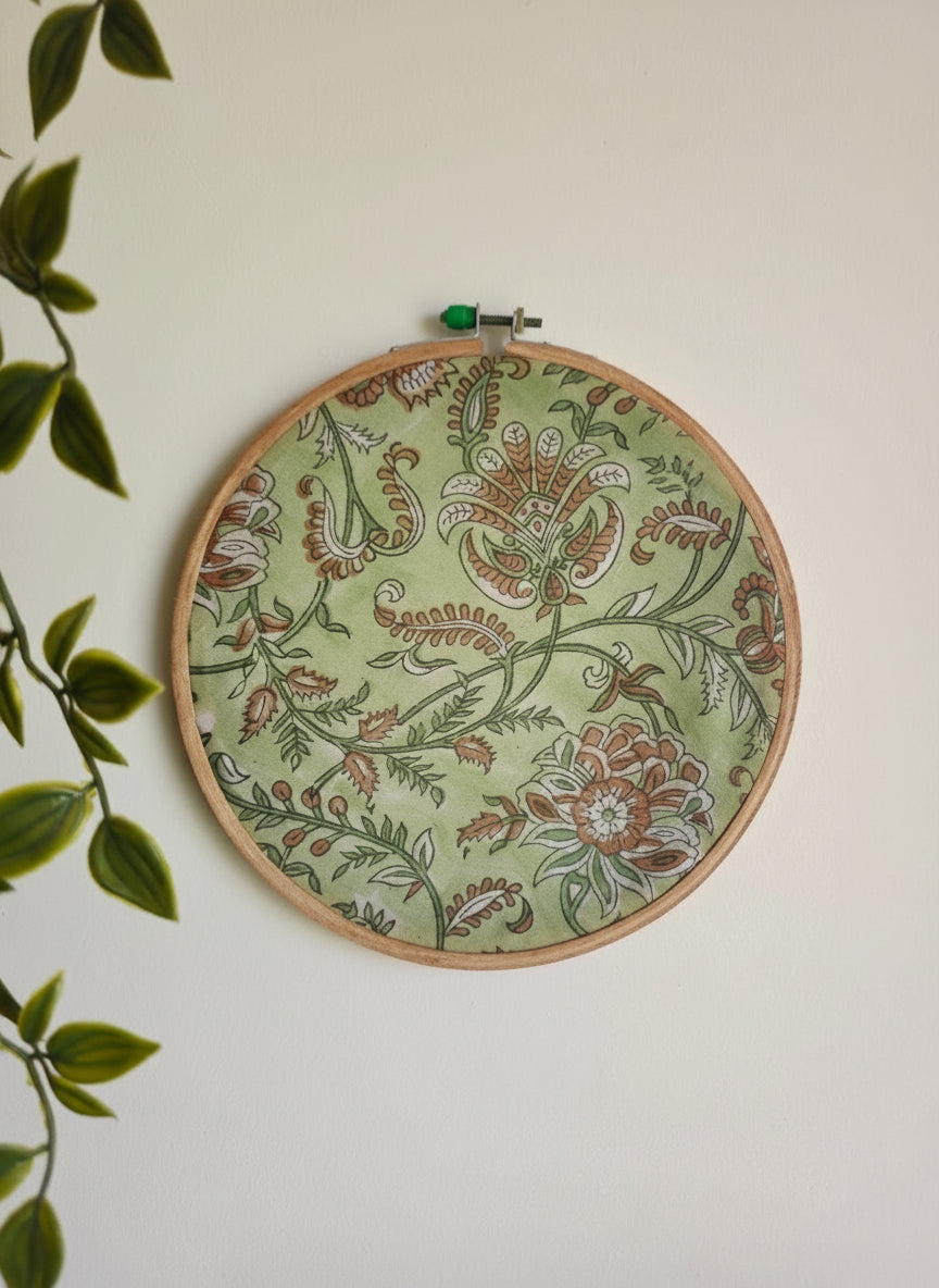 green floral hoop art
