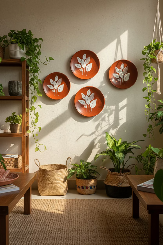 hand-painted folk art terracotta wall plate