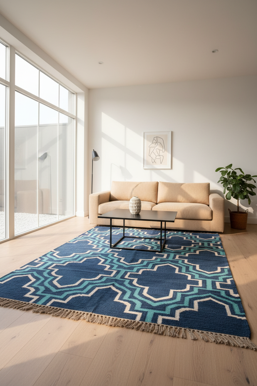 hand-woven blue rug
