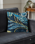 Handmade Kantha Stitched Cotton Cushion Cover | Indigo Floral Throw Pillow Case