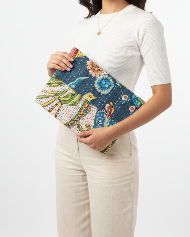 indigo blossom kantha cotton padded laptop sleeve