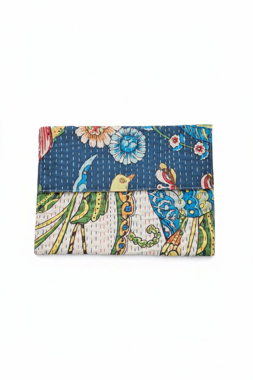 indigo blossom kantha cotton padded laptop sleeve