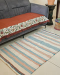 Handtufted Cotton Accent Rug | Off-White Floor Mat with Blue and Red Tufted Details