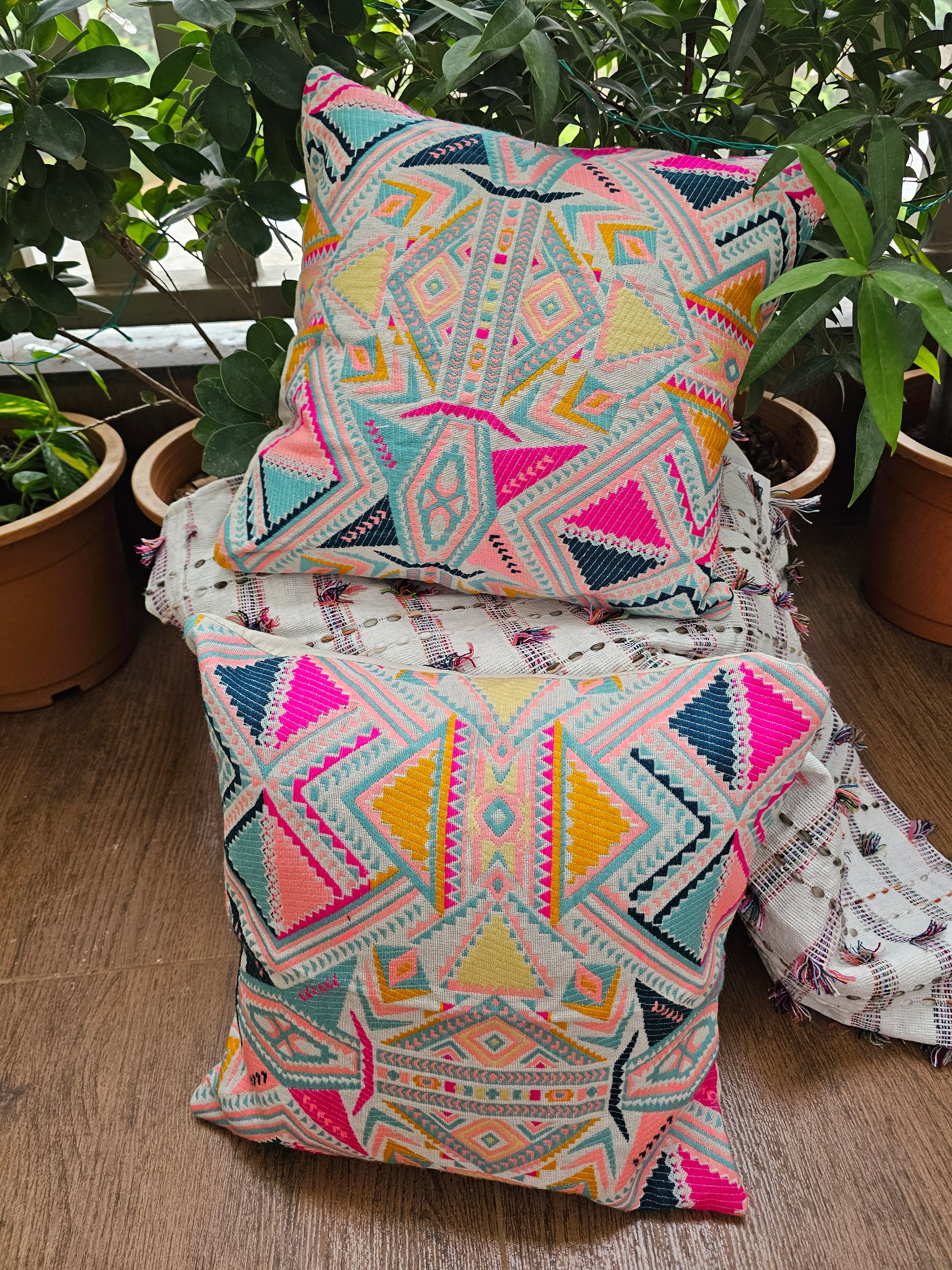 multicolor cotton cushion for festive decor
