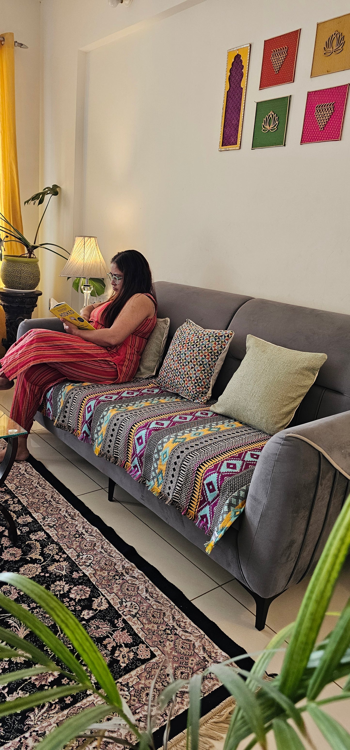 multicolour jacquard sofa cover India