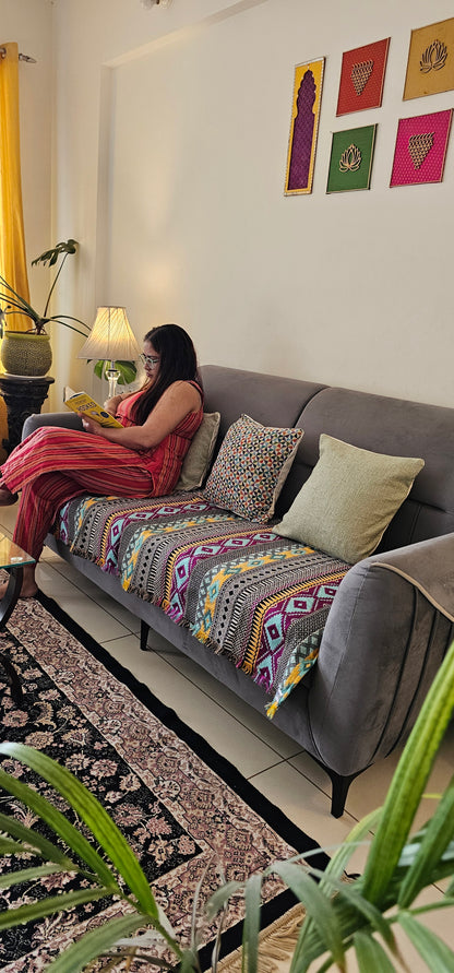 multicolour jacquard sofa cover India