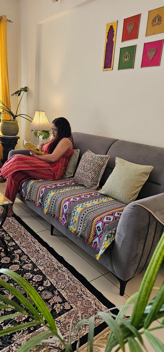 multicolour jacquard sofa cover India