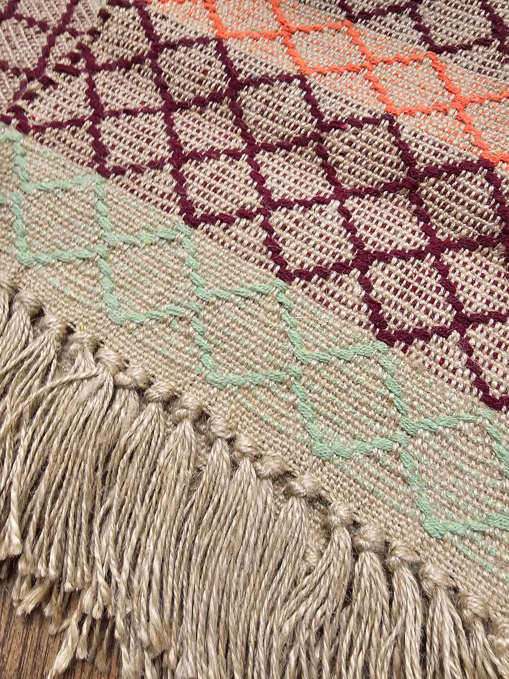 multicolour thread embroidered jute runner