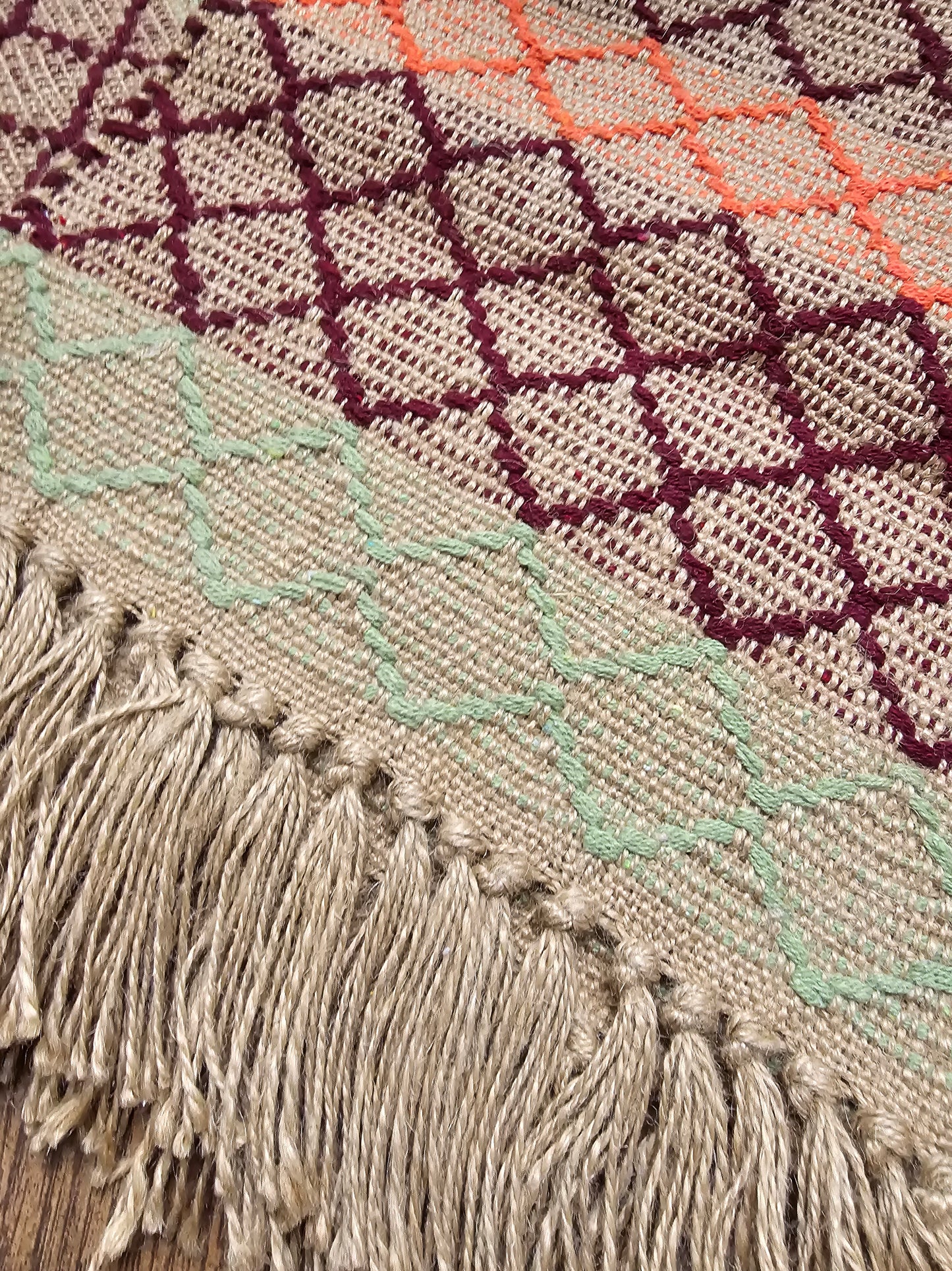 multicolour thread embroidered jute runner