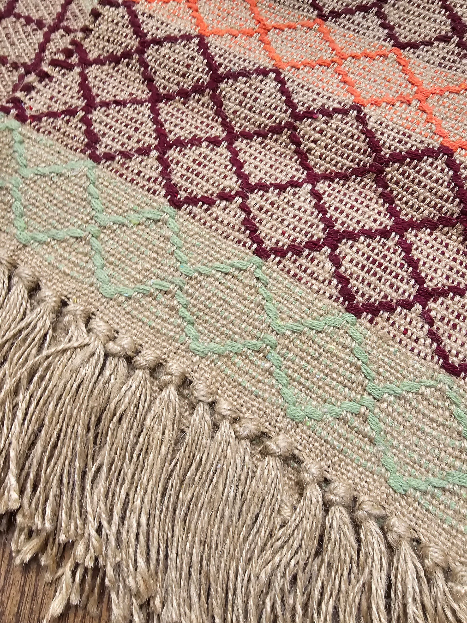 multicolour thread embroidered jute runner