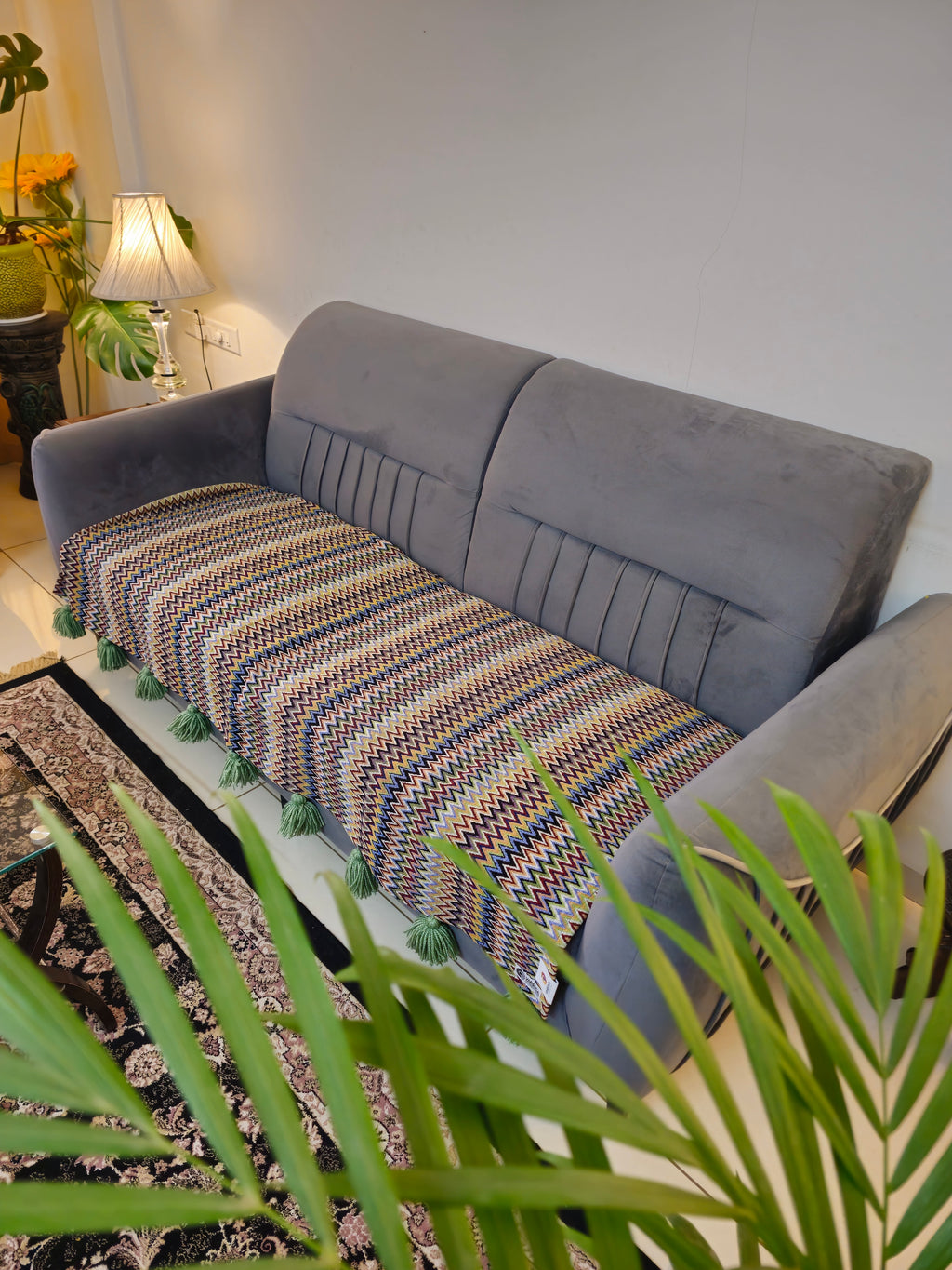 multicolour zigzag sofa cover