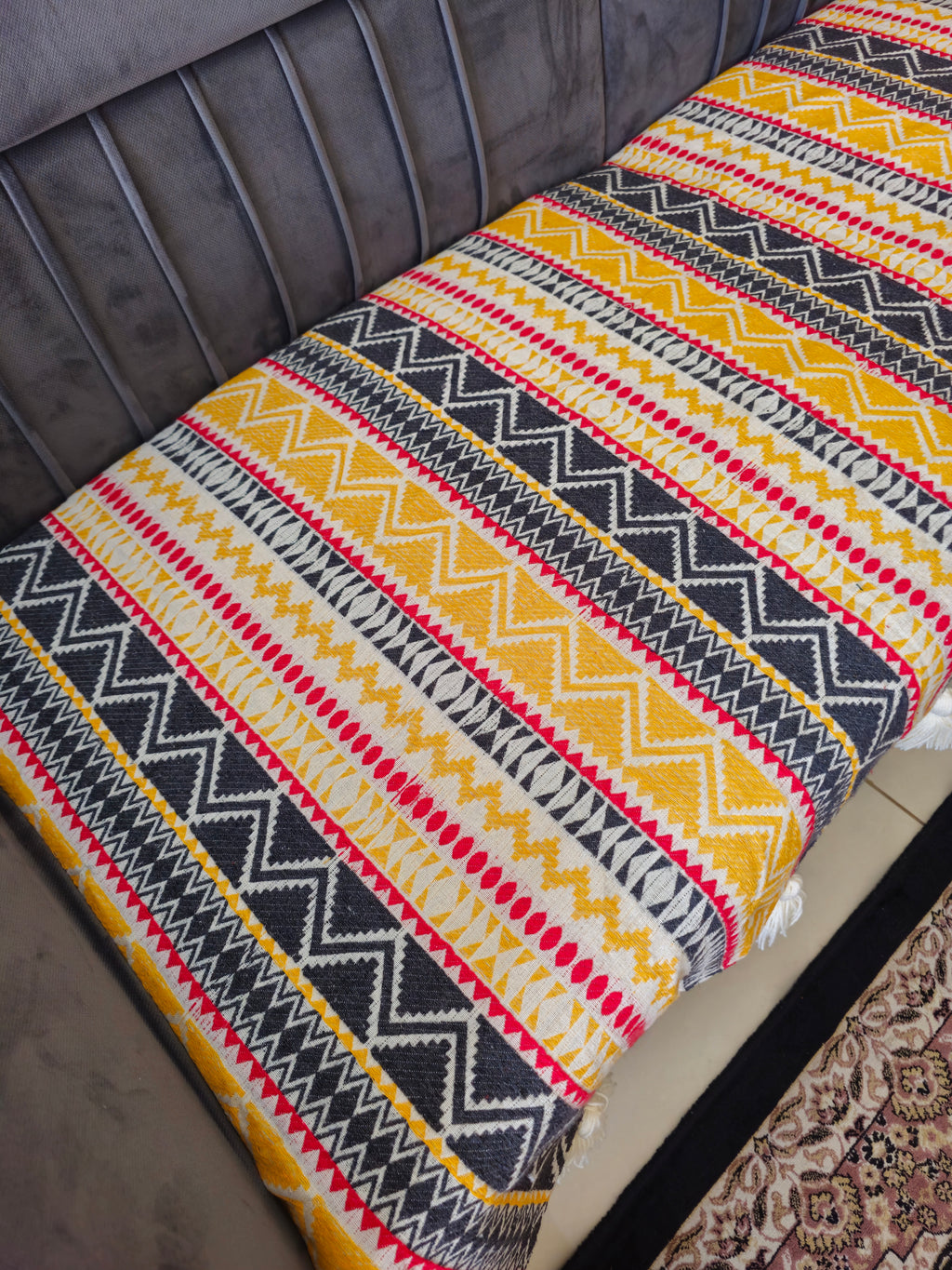 mustard yellow sofa cover tassels