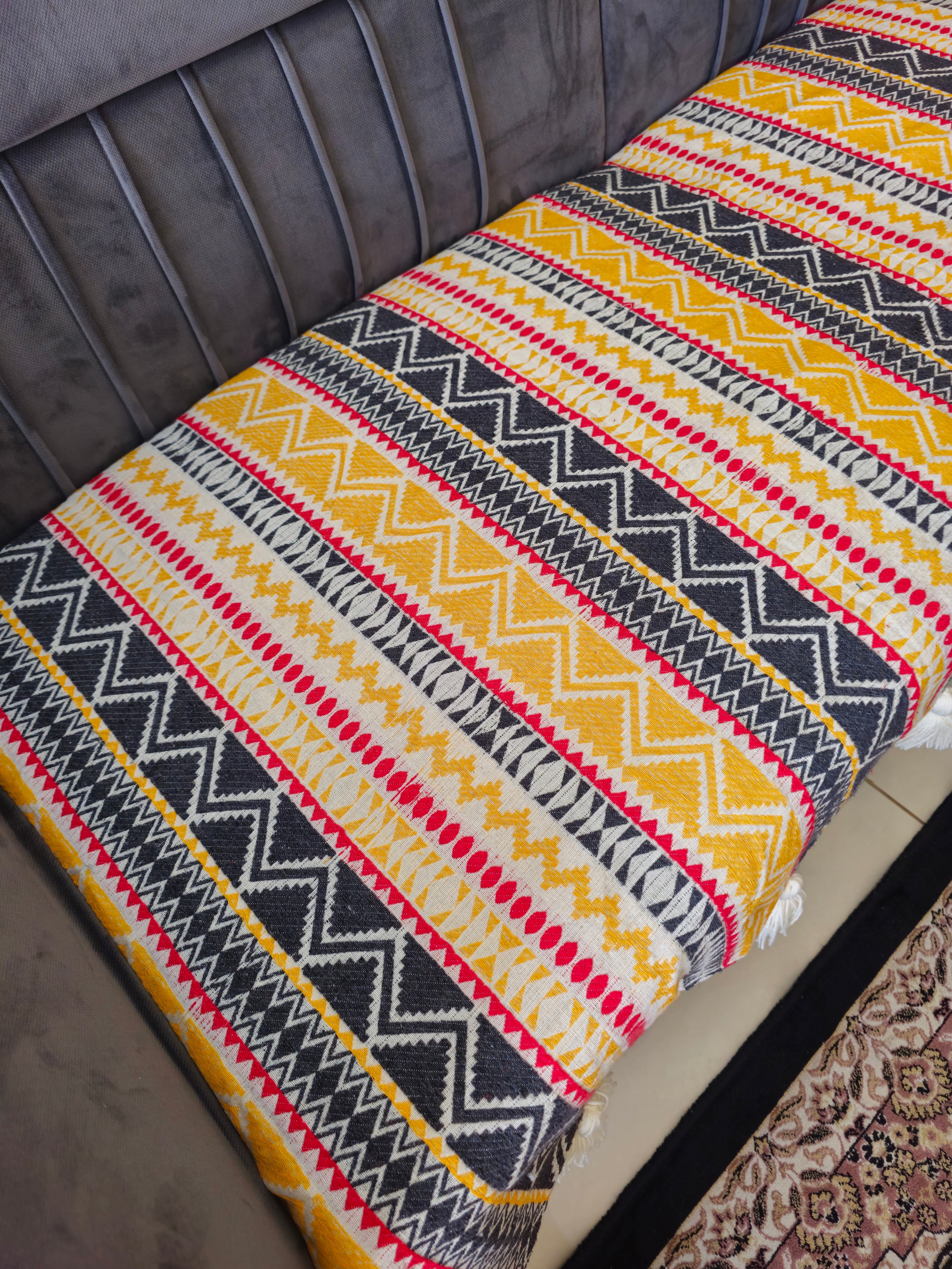 mustard yellow sofa cover tassels