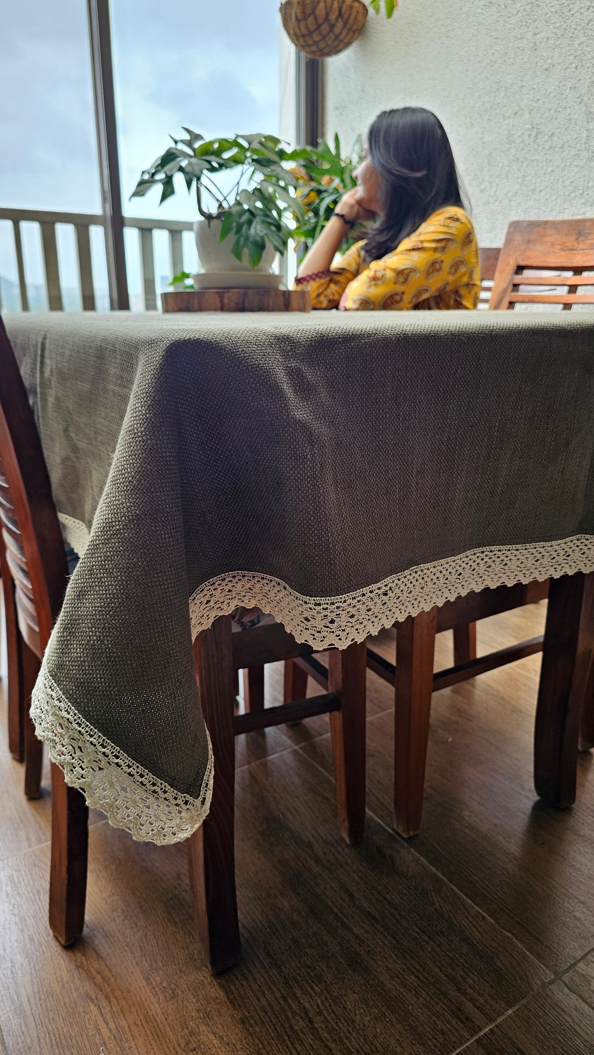 olive green handloom cotton table cover India