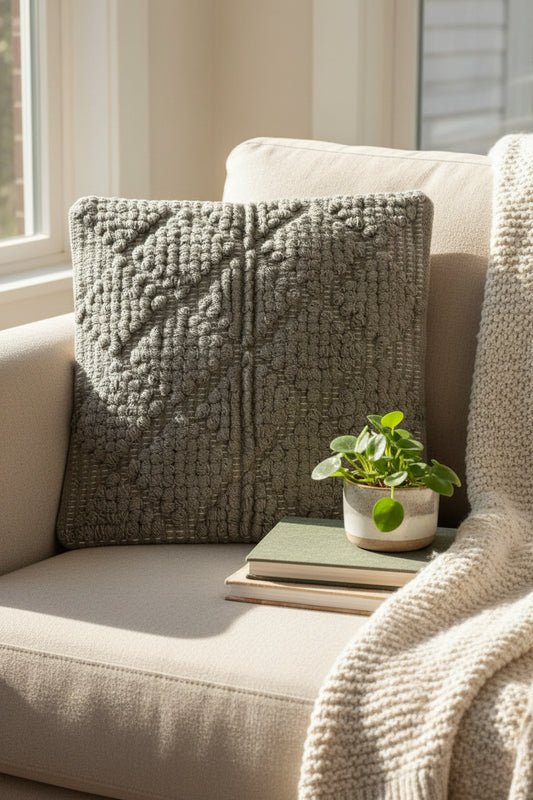 olive green tufted cushion