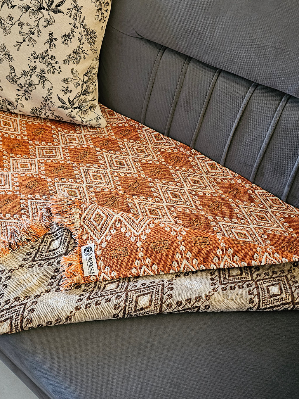 orange jacquard handloom sofa cover