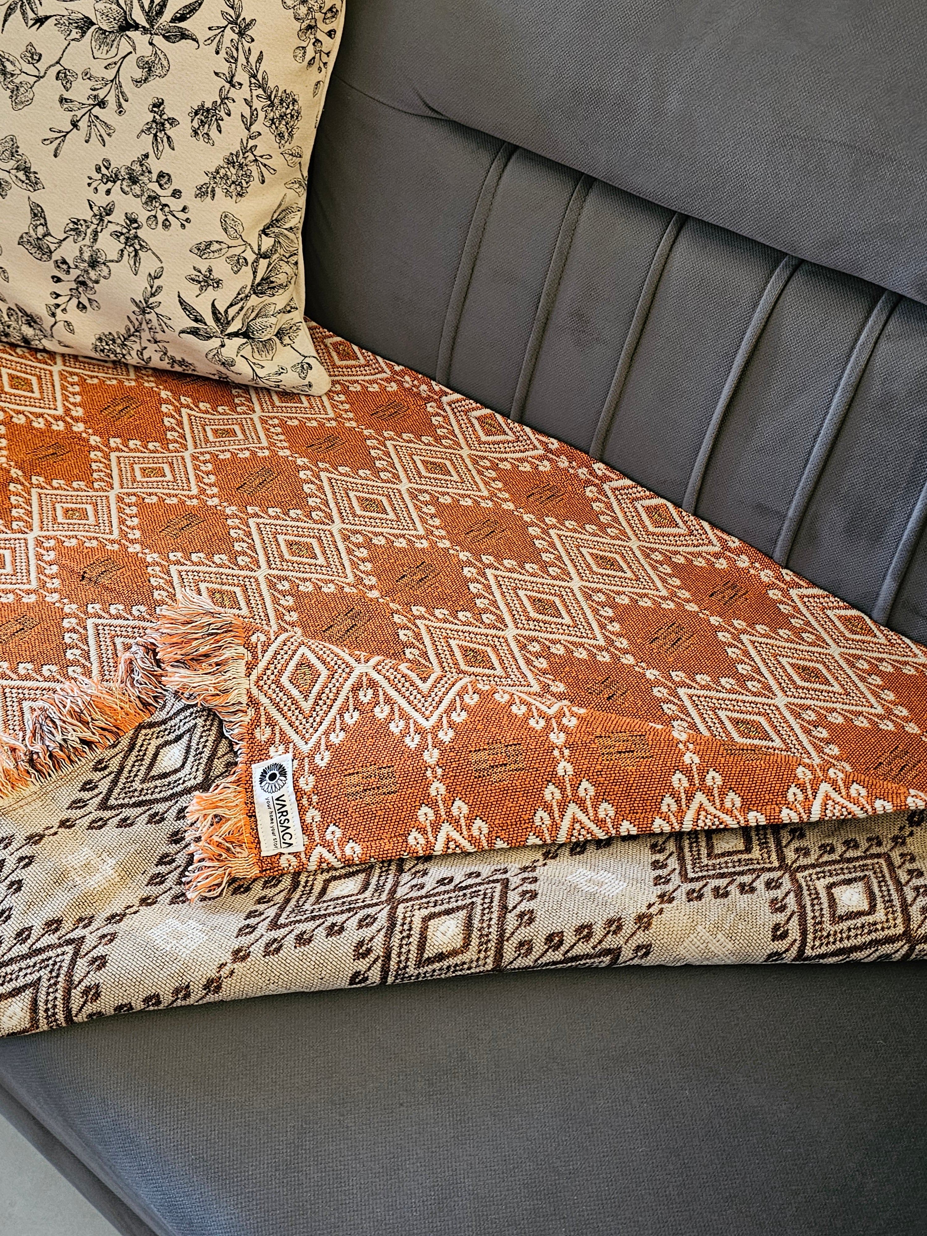 orange jacquard handloom sofa cover