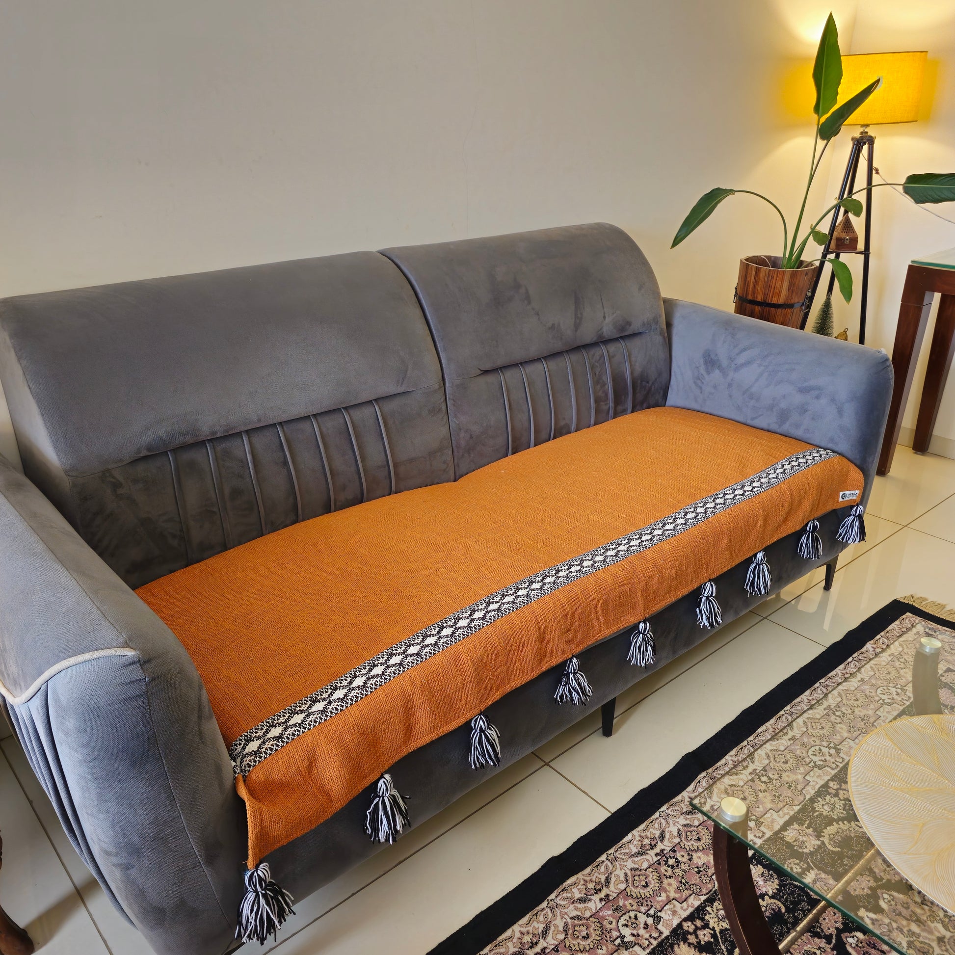 orange jute cotton sofa cover