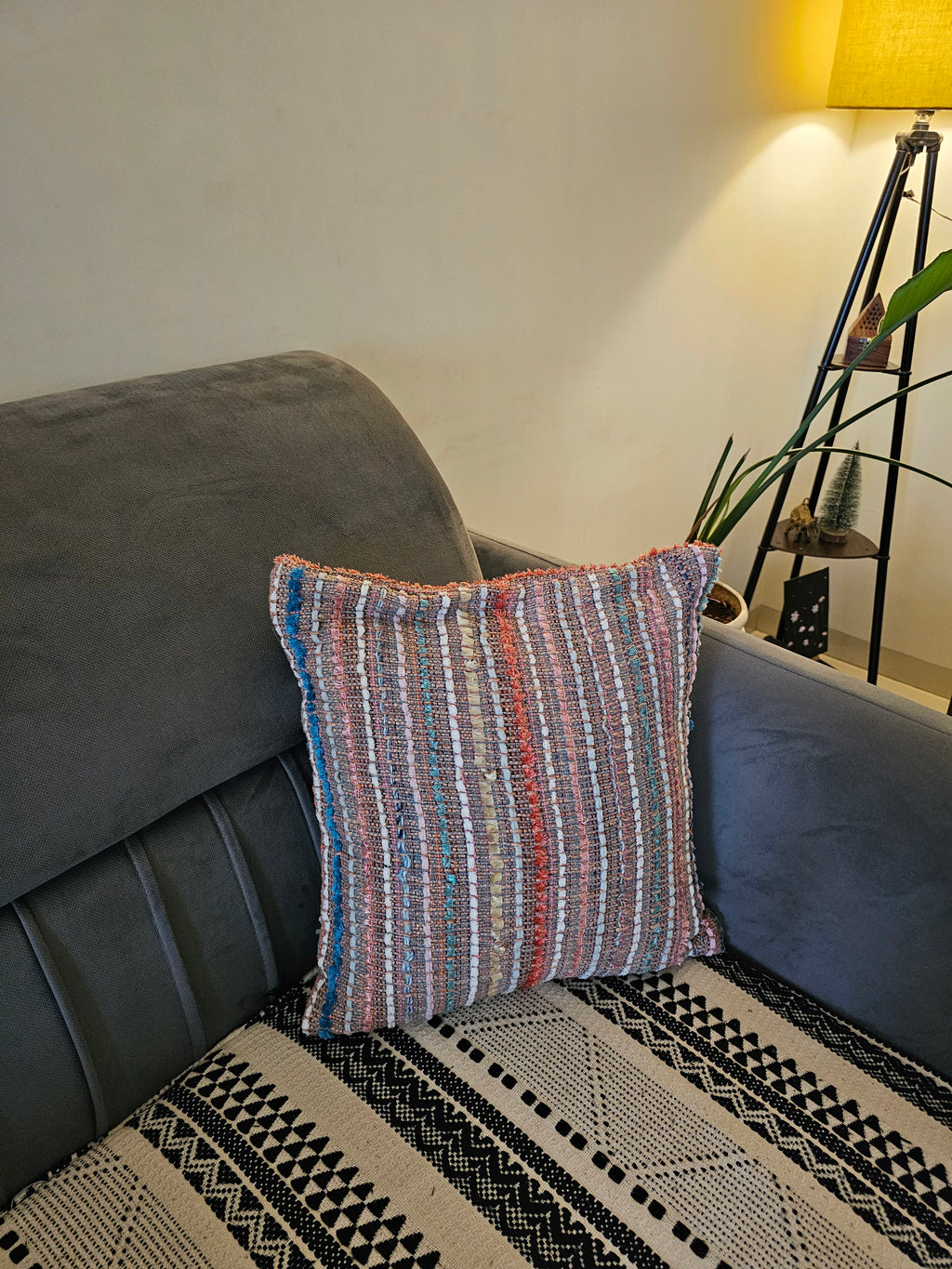 pink and teal cotton cushion cover