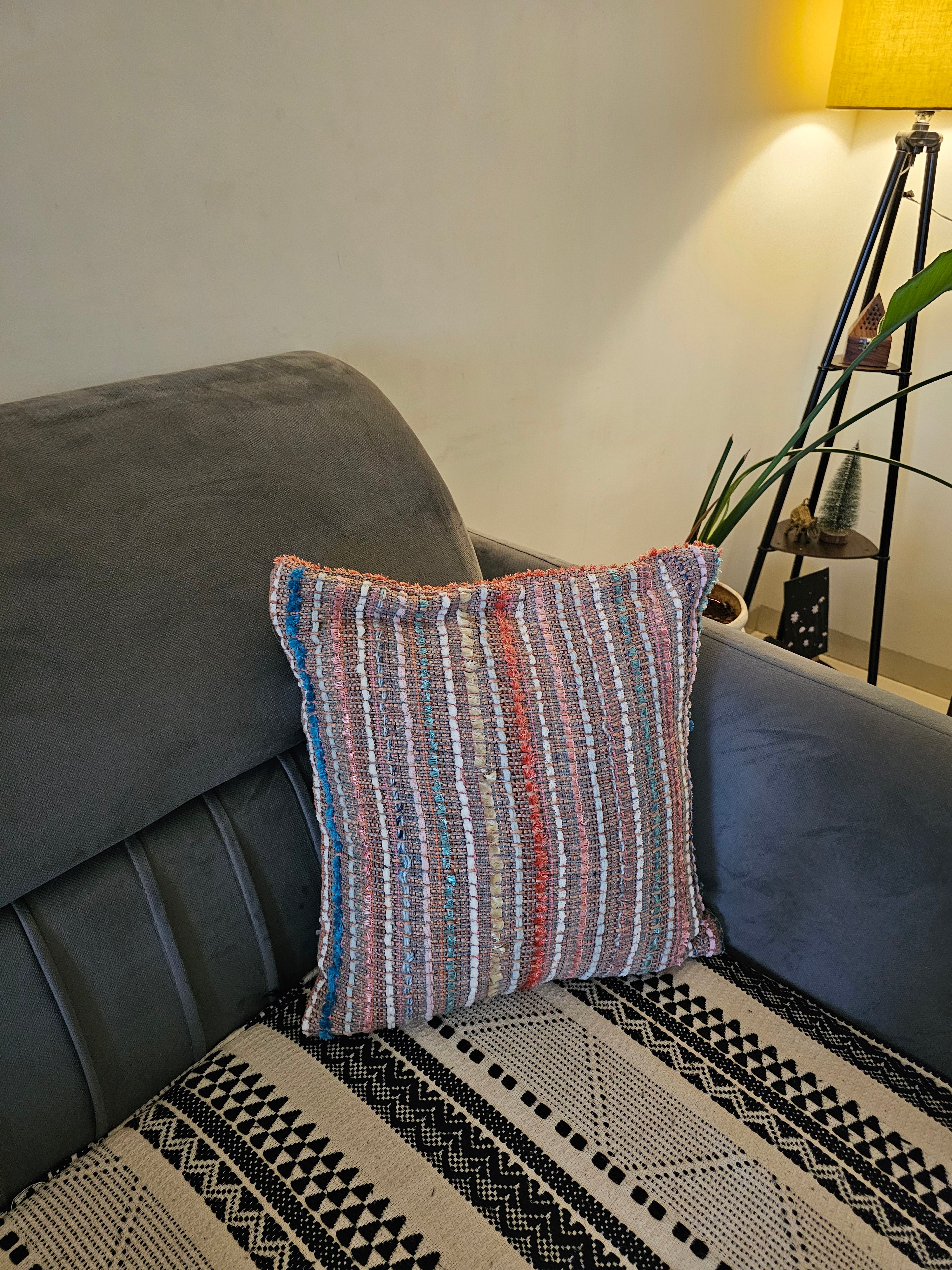 pink and teal cotton cushion cover
