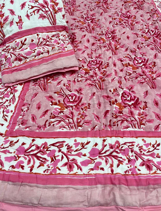 pink floral cotton quilt
