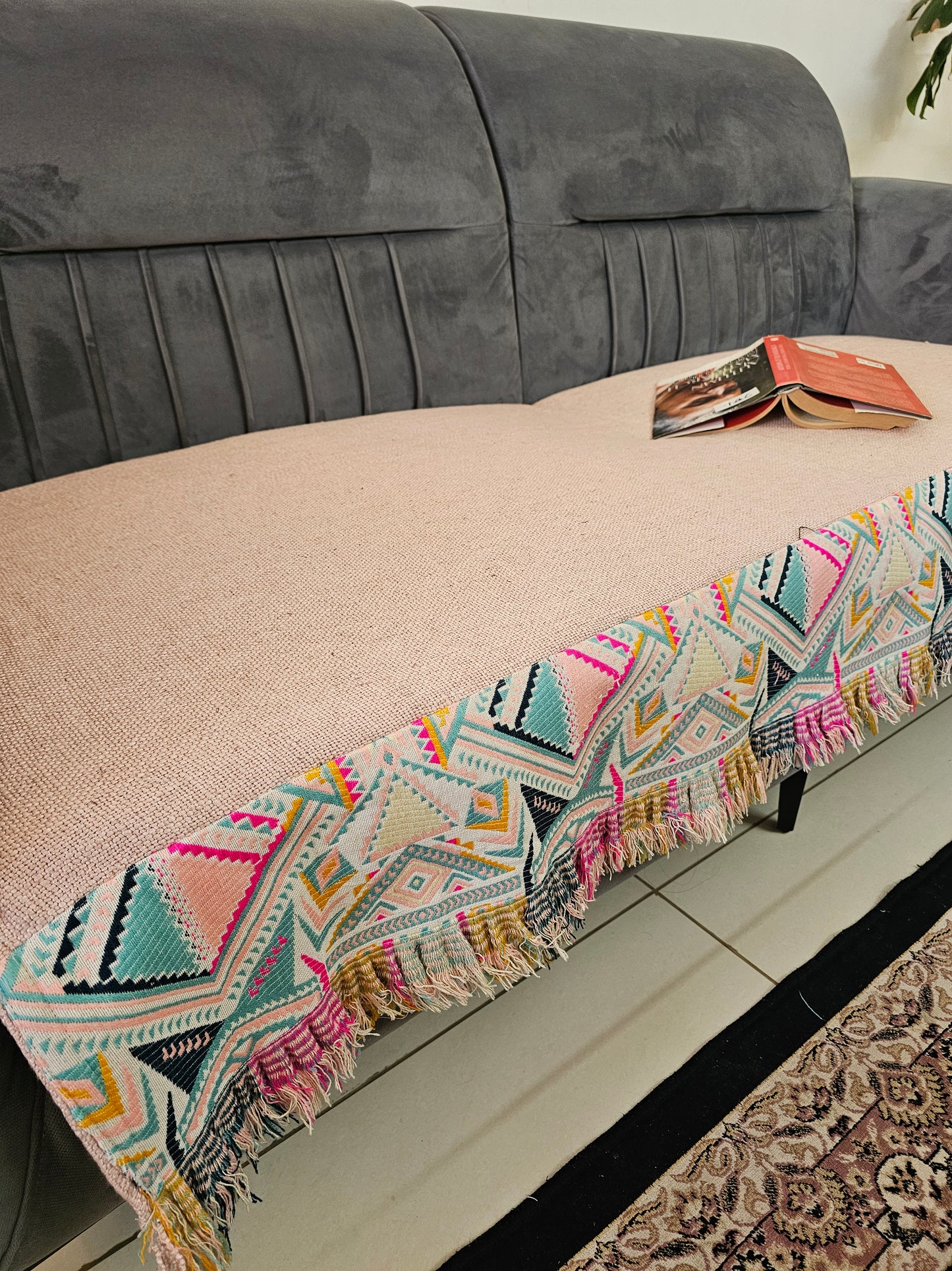 pink jute cotton sofa cover