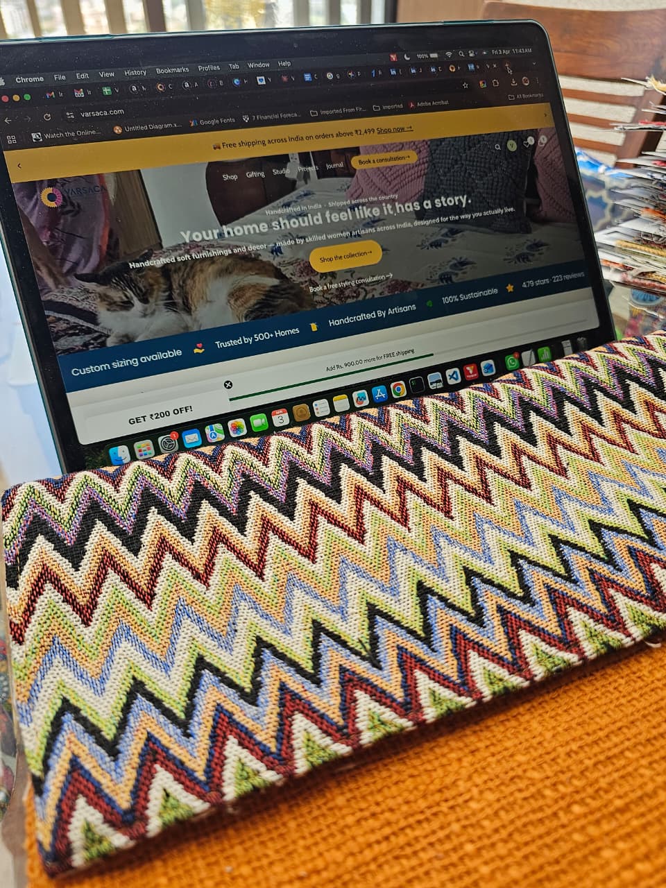 Multiple sizes Premium Chevron Jute-Cotton | Handcrafted Padded Laptop Cover
