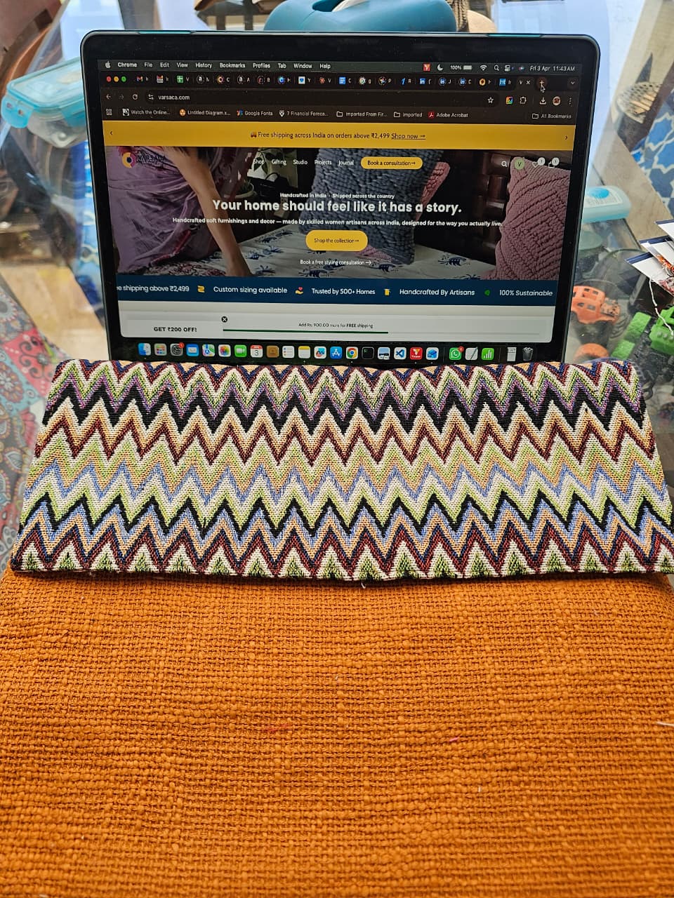 prism chevron handloom jute cotton padded laptop sleeve