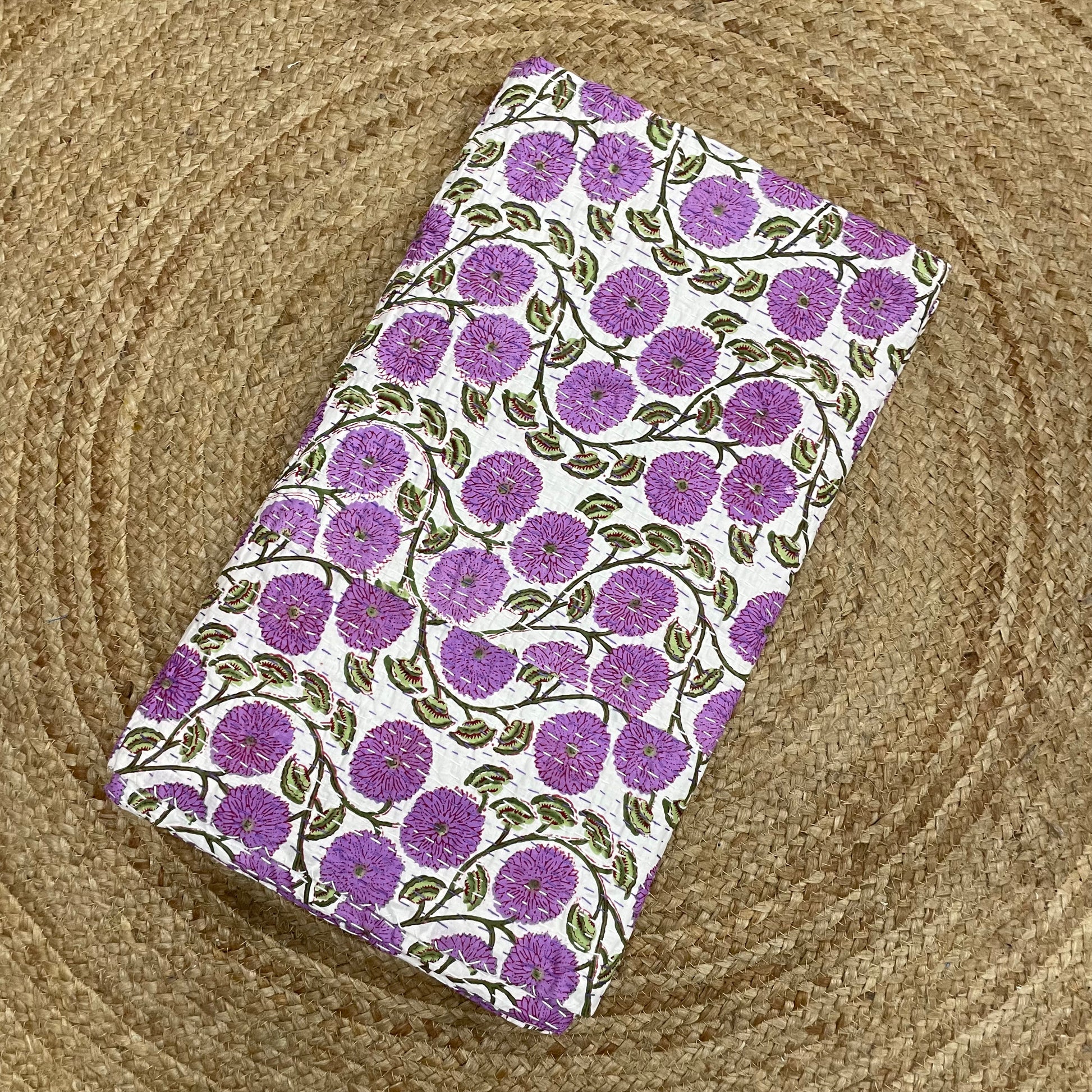 purple and white bedding