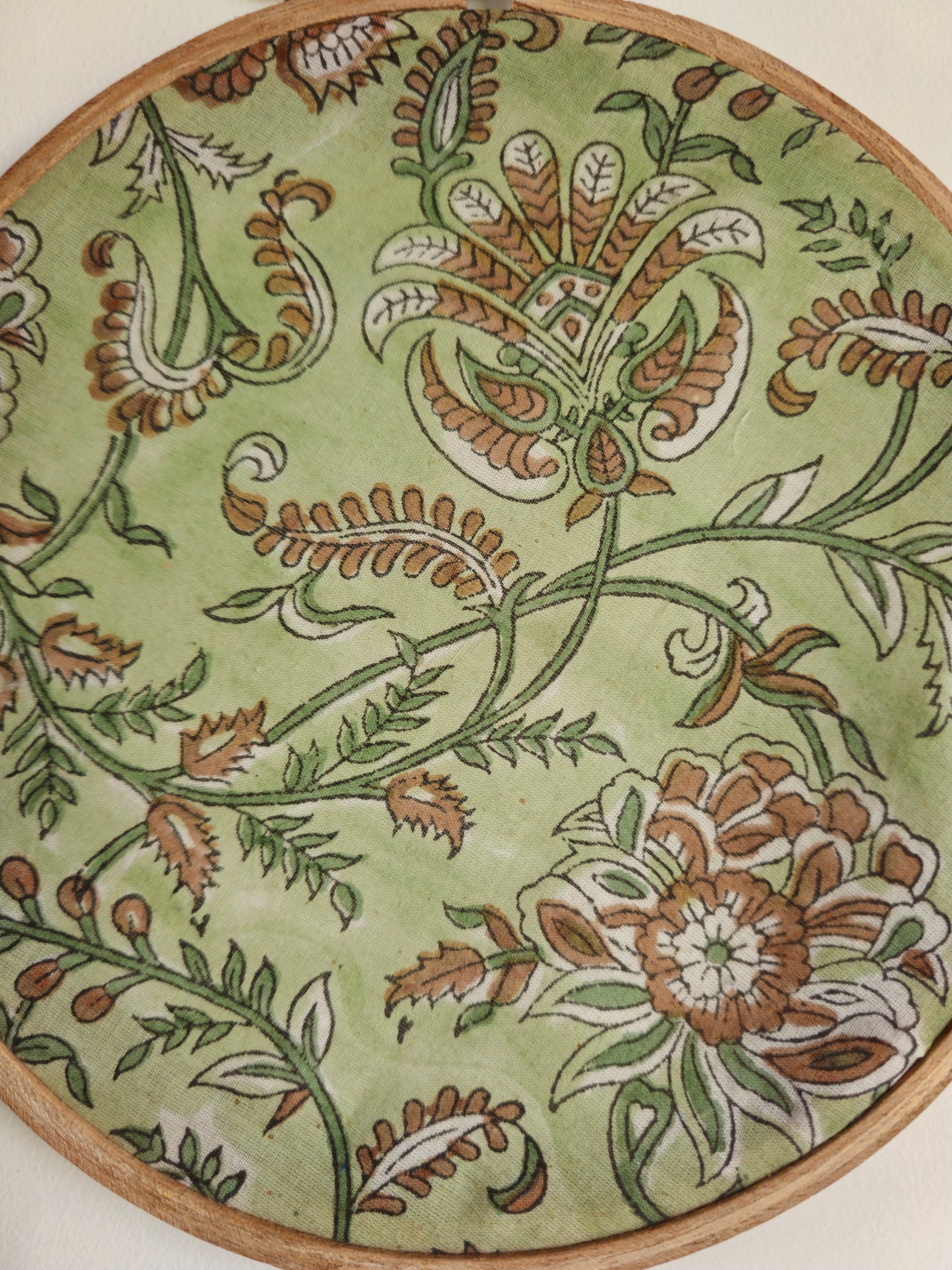 Decorative plate with floral pattern on a green background
